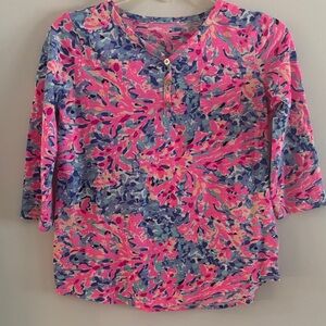 Lilly Pulitzer Alessia Pink & Blue 3/4 Sleeve Top XL